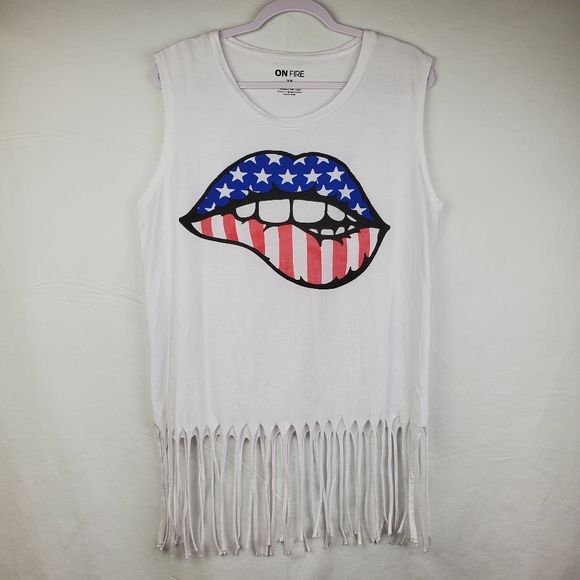 On Fire Tops - On Fire Graphic Tank Top with Fringe